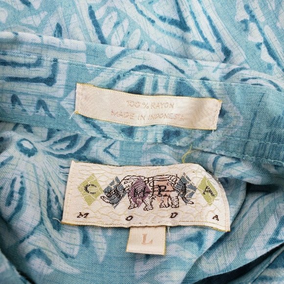 Campia Moda Mens Shirt Large Blue Lobsters Hawaiian Button Front Short Sleeves - Picture 6 of 8